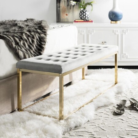Safavieh Reynolds Velvet Bench, Grey & Brass FOX6225F